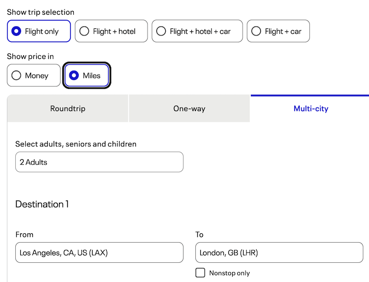 multi-city search united.com